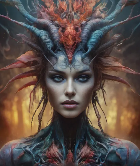 ethereal fantasy concept art of  Goreprint Style Evil Cordyceps Infection Macabre Zombie Aberration], Watercolor with ink pen outline, ultrarealistic, sharp features, majestic, a million details Style of Alberto Sevesso, H. R. Giger, [Nero and Rosso Palette] , ethereal, sadness, ominous, scarred, highly detailed, vibrant, production cinematic character render, ultra high quality model, detail textures, detail face, normal eyes, vray, 3D octane render . magnificent, celestial, ethereal, painterly, epic, majestic, magical, fantasy art, cover art, dreamy