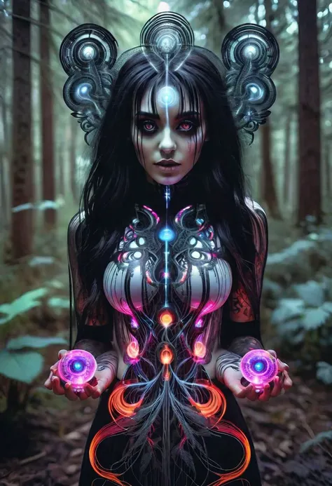 ral-exposure, 1girl, girl with mushroomhead, glowing eyes, in the style of double exposure, (goth:1.6), black, long hair, cross, neon art nouveau, long exposure, wimmelbilder, layered lines, neonpunk, chiaroscuro, best quality, forest, moon, masterpiece, highres, absurdres, incredibly absurdres, huge filesize, wallpaper, colorful,8K,RAW photo <lora:ral-exposure-sdxl:1>