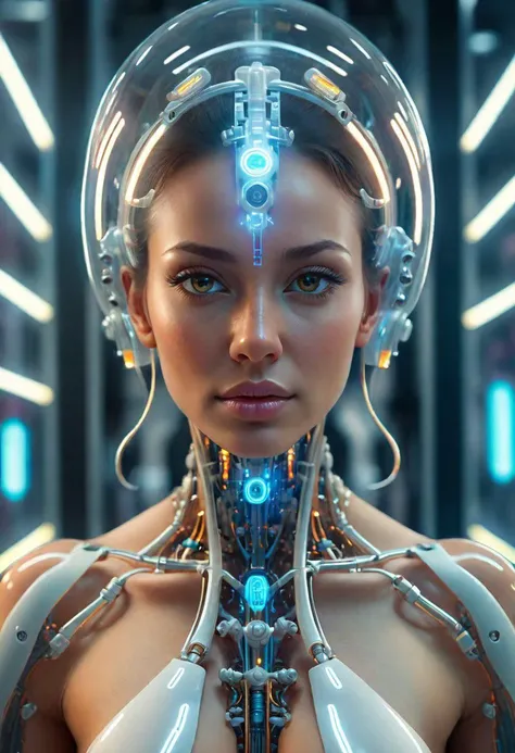 a very beautiful cyborg made of transparent glossy glass skin surrounded with glowing tubes inside an incubator of a futuristic hospital bio lab,
rendered by beeple, by syd meade, by android jones, by yoanne lossel, by artgerm and greg rutkowski,
space art concept, sci - fi, digital art, unreal engine, wlop, trending artstation,
RAW photo, 8k uhd, dslr, soft lighting, high quality, film grain, Fujifilm XT3