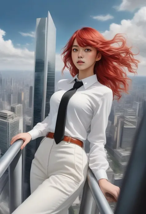 <lora:makima_loraxl:0.7>, ((best quality)), ((masterpiece)), (detailed), ((1girl, makima, adult, windy, standing on top of a skyscraper, floating hair, red hair)), standing, white shirt, black tie, ringed eyes