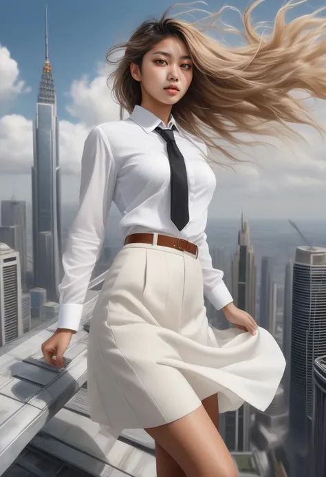 <lora:makima_loraxl:0.5>, ((best quality)), ((masterpiece)), (detailed), ((1girl, makima, adult, windy, standing on top of a skyscraper, floating hair)), standing, white shirt, black tie, ringed eyes