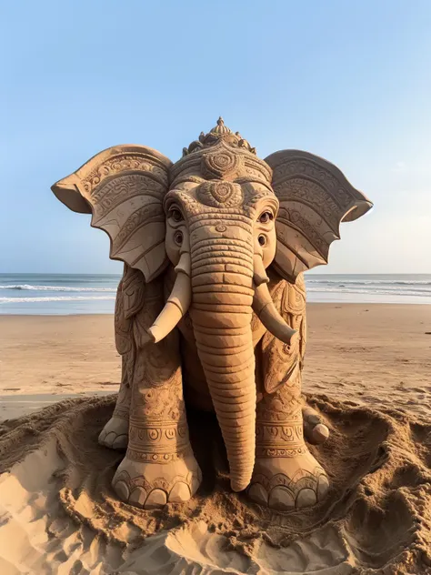 master piece,high quality,an elephant made of sand,on the beach,<lora:J_shadiaoç宿²é:0.9>,