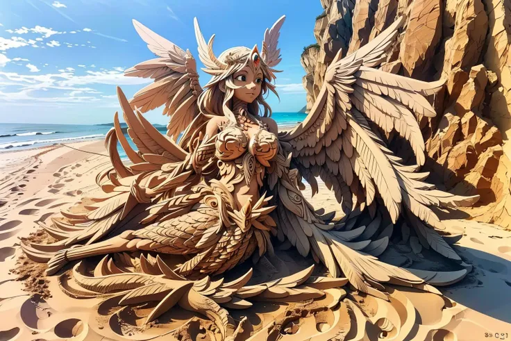 master piece, high quality, Angewomon made of sand, on the beach <lora:J_shadiao:0.8>,