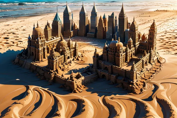 master piece, high quality, New York City made of sand, on the beach <lora:J_shadiao:0.8>