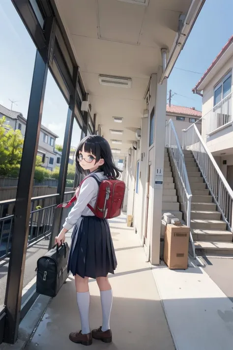 best quality, ultra-detailed, illustration,
1girl, school uniform, black hair, glasses, school bag, smile, looking at viewer,
rouka, scenery, tree, door, window, day, plant, stairs, building, outdoors, door, ceiling, ceiling lights,
<lora:JPNApartment_SD15_V1_DIM4:0.6>