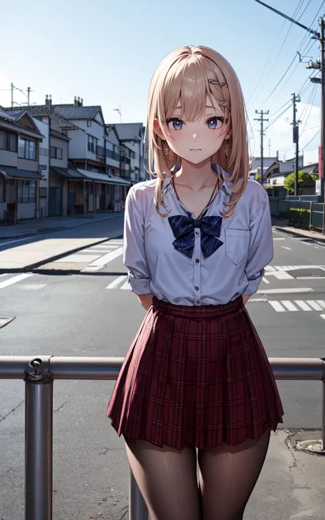 (ultra high res, ultra detailed, high resolution, highly detailed, 4k, 8k), an extremely delicate and beautiful, <lora:ã®ã£ã« AnimeGal_v10:1>,  arms behind back, 1 girl, gyaru, Gal, gal clothes, bunkajutaku, scenery, building, utility pole, window, railing, sky, fence, day, exterior, outdoors, <lora:æ¥æ¬ã®ã¢ãã¼ã JPNApartment_SD15_V1_DIM4:0.5>,