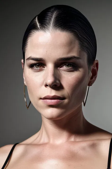 (CR-N3v3Campb3ll-ParanoidAmerican:0.9), full color portrait of woman, (oiled shiny skin:1.0), (slick undercut hair:1.0), closeup,
masterpiece, best quality, sharp focus, 8k highres, ultra-detailed, rim light, (grey background:1.0),