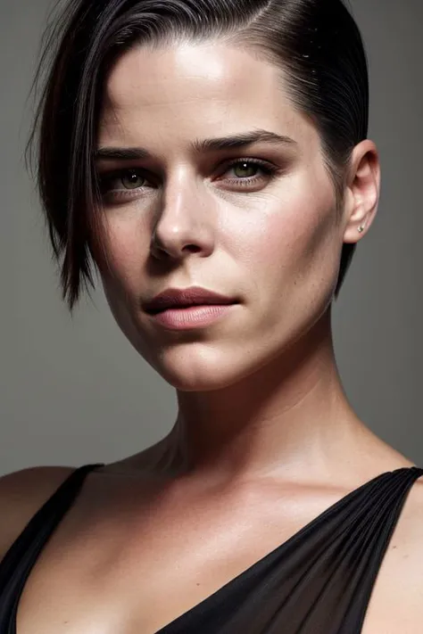 (CR-N3v3Campb3ll-ParanoidAmerican:0.9), full color portrait of woman, (oiled shiny skin:1.0), (slick undercut hair:1.0), closeup,
masterpiece, best quality, sharp focus, 8k highres, ultra-detailed, rim light, (grey background:1.0),
