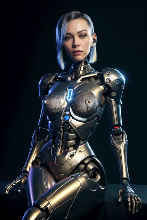 raw photograph, ultra detailed photrealistic, beautiful female android face, tilt head, interrogative gaze, smirk, cyborg, robotic parts, techno lab background, rim light, vibrant details, luxurious cyberpunk, hyperrealistic, anatomical, microchip, elegant, H. R. Giger style, 8k, best quality, masterpiece, an extremely delicate and beautiful, extremely detailed, (realistic, photo-realistic:1.37), incredibly absurdres, robot, full body, sitting  <lora:epiNoiseoffset_v2:0.6> <lora:hipoly3DModelLora_v10:0.6>