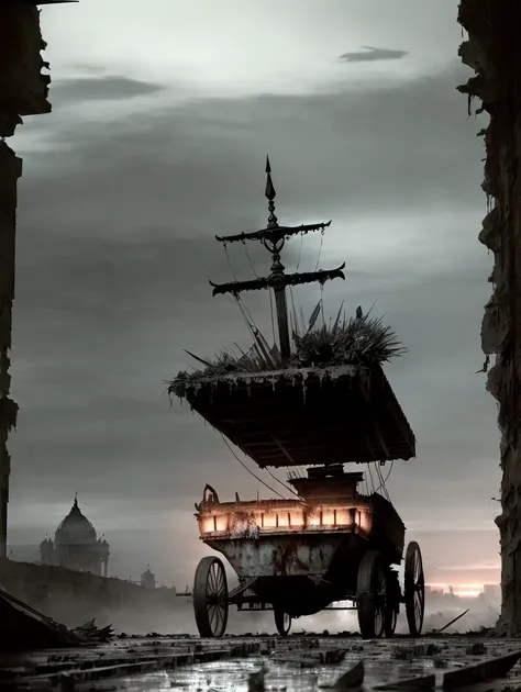 hyperdetailed 3d matte painting, cinemascope panoramic, awe inspiring, colossal, landscape, ((close quarters battle)), (( He drives his ((chariot)), there arose (((a night Dark with huge slaughter and with crime))), and groans As of a voice immense, and sound of alms As fell the wearer, and of ((sword on sword)) Crashed into fragments With a ready hand Caesar supplies the weapon and bids strike Full at the visage and with (lance) reversed Urges the flagging ranks and stirs the fight, where flows the nation's (blood), where beats the heart, Knowing he bids them spare the common herd,  But seek the senators, thus Rome (he strikes), Thus the last hold of Freedom )), natural skin texture, muted colors,  sharp focus, ((((cinematic look)))), insane details, intricate details, hyperdetailed,  (clutter:1.3), (decay:1.3), (grit:1.3), (darkness), (grunge:1.3), (oozing pools of filth:1.3)