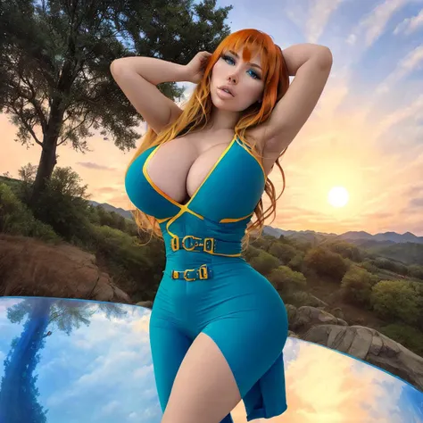 ((best quality)), ((masterpiece)), (detailed),nsfw, photorealistic, ultra high res, intricate, hyperdetailed, (),
cute, feminine,  detailed body , (detailed face:1.1), (outlined iris),  (hidrocor lenses), (perfect eyes),
4k, beautiful,  <lora:eyeLora_eyesV10:0.4>:1.3 ,
1girl,
<lora:bimbostyleFiveUSD:0.75> 
standing
at 
((A bright orange sun blazing in the sky, Strange, alien trees with vibrant leaves growing in clusters across the landscape,Towering mountains made of shimmering crystal reflecting the light in dazzling patterns, valleys and canyons, Whirlwinds of glittering stardust, crystal formation that emits a soft ethereal light, A sea of dark glassy rocks scattered across the ground like jewels,A shimmering transparent dome that encases an entire city))
a( Spacecraft and Neural networks and Genetically engineered soldiers and Space colonization and Neural Interface and Orbital habitats )
Lace,Denim 
(Flowing, ethereal dress with glowing, neon accents)
massive lips:1.3  (parted lips:1.3) and (silicon lips:1.3), (thick lips:1.3),
massive :1.2, 
she has blue and teal  colored  long length with a wispy bangs and drill bits hair hair style,
art by makoto shinkai and artstation