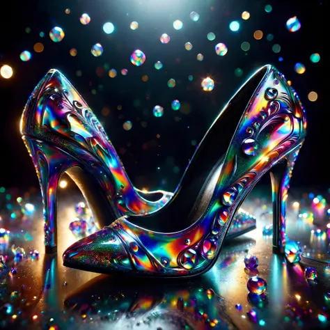 a close up photo shot of glittering high heel,bokeh,studio photo,sharp focus,highly detailed,ral-oilspill,crystalz style,<lora:ral-oilspill-sdxl:1>,<lora:add-detail-xl:1>,<lora:crystalz-sdxl:0.7>,