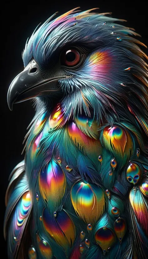 (penguin:1.1) with feathers made out of  <lora:ral-oilspill:1> ral-oilspill, subsurface scattering, ultra hd, 4k, high def, Photorealistic, Hyperrealistic, Hyper detailed, analog style, realistic, masterpiece, best quality, ultra realistic, 8k, Intricate, High Detail, film photography, soft lighting,  heavy shadow