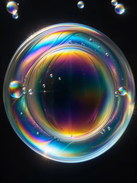 A close-up of a soap bubble just before it bursts, capturing the ephemeral beauty of ral-oilspill iridescence, macro lens, ultra-detailed <lora:ral-oilspill-sdxl:1> <lora:EnvyBetterHiresFixXL01:0:hr=1>