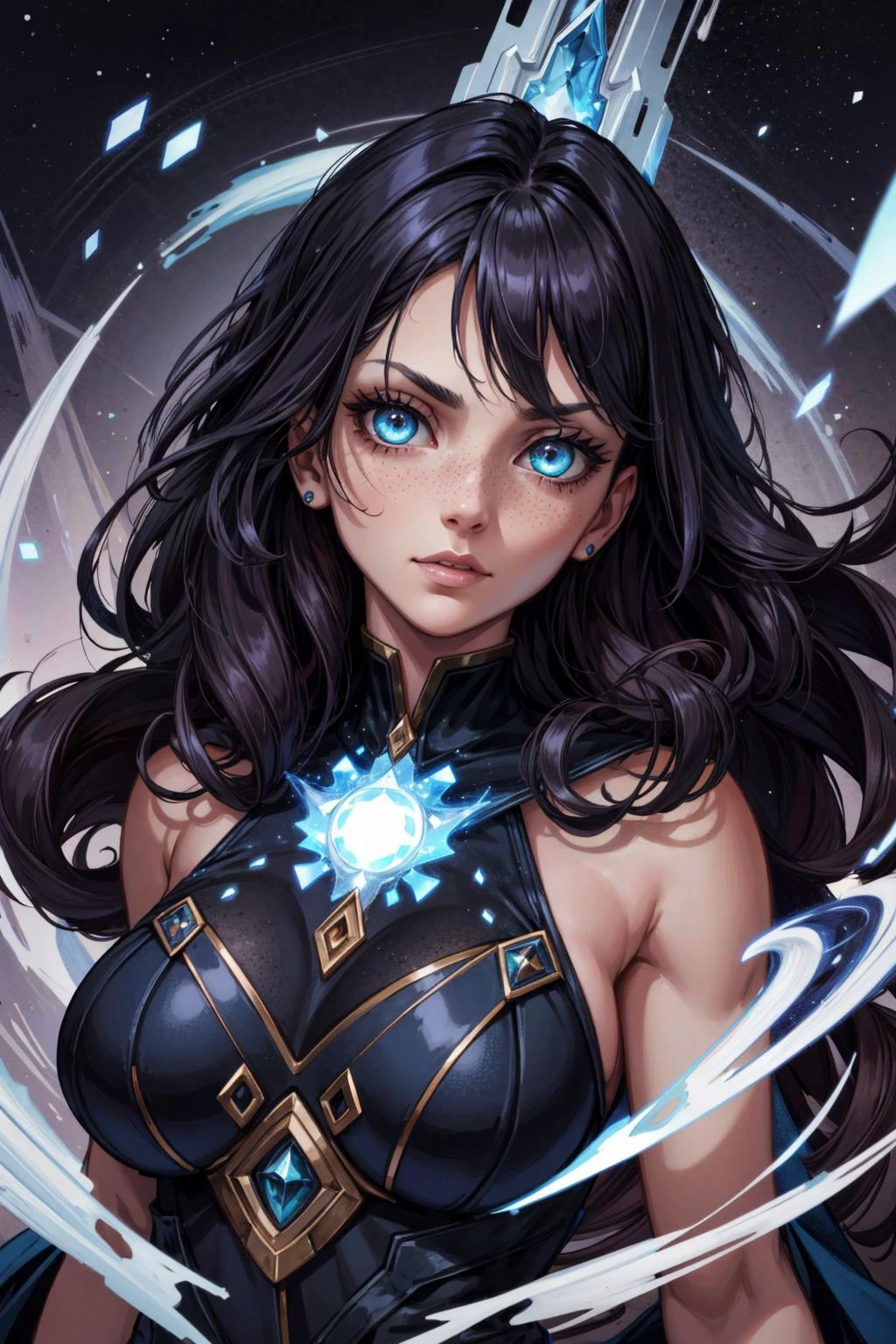 (masterpiece:1.2, best quality:1.2, beautiful, high quality, highres:1.1), detailed, extremely detailed, abstract art, dark, 4K, <lora:add_detail:0.5>, <lora:kittew_v0.1:0.3>, <lora:mitsuart_v8.1a:0.2>,
1 girl, adult (elven:0.7) woman, freckles, teal eyes, dark brown beach waves hair,
Style-GravityMagic, portrait, solo, upper body, looking at viewer, detailed background, detailed face, (victorian theme:1.1) (glowing eyes:1.1), glowing arcane third eye , eye tattoo, seer, psychic powers, awareness, dynamic pose, mind control, psychomancy, psychokinesis, precognition, clairvoyance, mesmerizing, aura, thought projection, magical white psychic energy emanating, updraft, nebula in background, ethereal atmosphere,