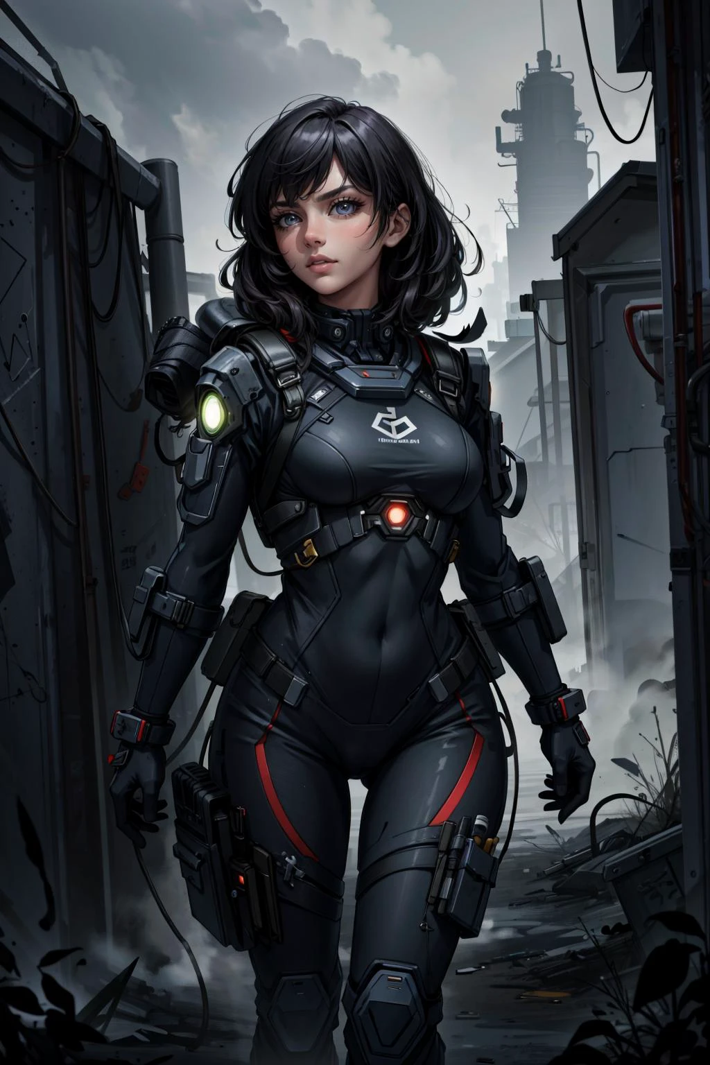 (masterpiece:1.2, best quality:1.2, beautiful, high quality, highres:1.1), detailed, extremely detailed, abstract art, dark, 4K, <lora:add_detail:0.5>, <lora:kittew_v0.1:0.3>, <lora:mitsuart_v8.1a:0.2>, 1girl, woman, bangs, solo, from front, front view, (full body:0.6), looking at viewer, detailed background, detailed face, (<lora:ToxicPunkAI:0.6>, ToxicPunkAI theme:1.1), spy, disguised, espionage, surveillance, secret mission, covert operation, intelligence, gadgets, gray spy clothes, secret passage in background, night cinematic atmosphere,