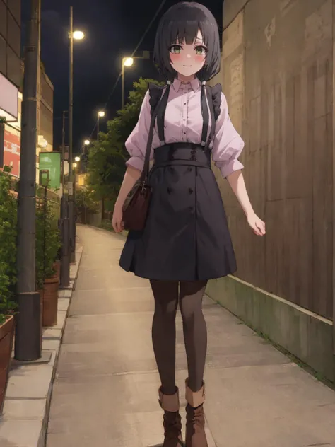SLE, mksks style, detailed background absurdres, highres, full body, <lyco:GoodHands-beta2:1.0>,
BREAK solo, 1girl, <lora:Yasuhara Ema:1>, yasuhara ema, low twintails,
BREAK <lora:Jirai Kei fashion:0.7> jirai fashion, pink shirt, frilled shirt, frills, buttons, puffy short sleeves, black skirt, suspender skirt, suspenders, (black pantyhose), brown boots, ankle boots,
BREAK standing, legs together, looking at viewer, facing viewer, smile, blush,
BREAK city, alley, buildings, lampposts, night, night sky, city lights, outdoors