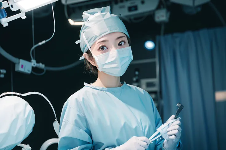 (RAW photo, best quality), 1girl, long sleeve surgical outfit, surgical mask, surgical gloves, surgical cap, operating room, overhead surgical light, dslr, blurred background, focused
<lora:ConceptClothingSurgicalOutfit2_1:1>,
<lora:ishiharasatomi_lora:0.8> ishiharasatomi, detailed face,