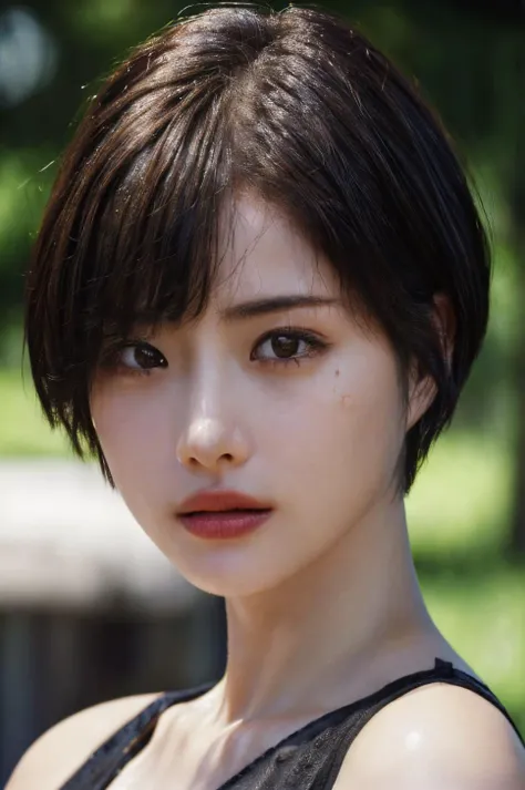 (masterpiece, best quality, beautiful quality, photorealistic, detailed lighting, extremely detailed skin, extremely detailed hair, shadows, 8k, a picture of a woman, short hair, black hair, upper body, 1girl, fcPortrait:1.2), <lora:add_detail:1>, <lora:ishiharasatomi_lora-06:1>