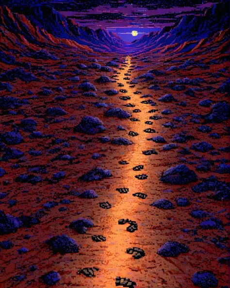 dosegagfx style,pixel art, Digital art, "Footprints on the path of curiosity, seekers of knowledge, forever exploring the vast realms of possibility.", Clear skies, moody lighting, Depth of field 270mm, <lora:dosegagfxSDXLv3_2:1>