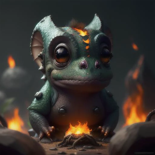 portrait of a cute (dicuki:1.2), surrounded by fire , <lora:dicuki:1.2>, digital art , trending artstation, 4k, high detail