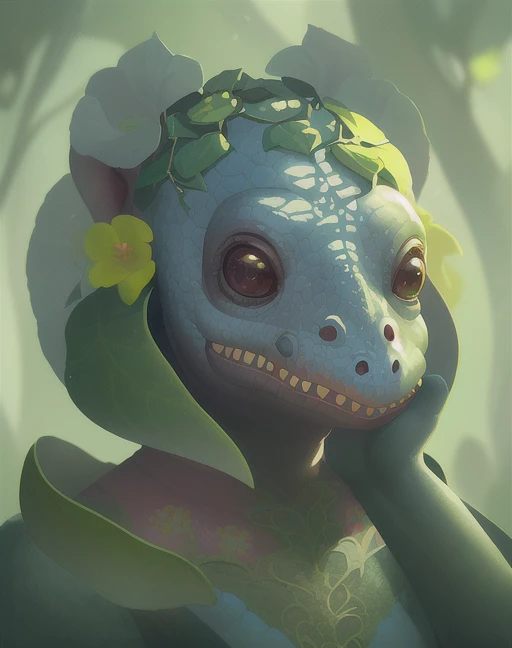 portrait of a cute (dicuki:1.2), surrounded by flowers , <lora:dicuki:1.4>, digital art , trending artstation, 4k, high detail
