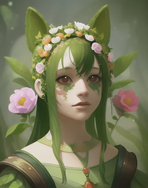 portrait of a cute dicuki, surrounded by flowers , <lora:dicuki:1>, digital art , trending artstation, 4k, high detail