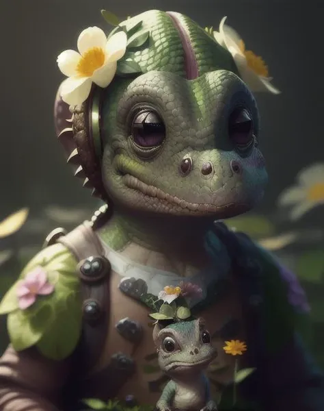 portrait of a cute (dicuki:1.2), surrounded by flowers , <lora:dicuki:1.4>, digital art , trending artstation, 4k, high detail