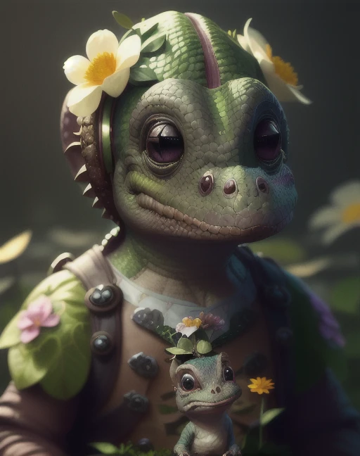 portrait of a cute (dicuki:1.2), surrounded by flowers , <lora:dicuki:1.4>, digital art , trending artstation, 4k, high detail