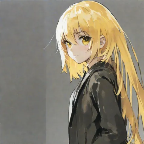 1girl, yellow hair, standing