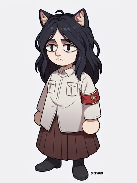 score_9, score_8_up, score_7_up, BREAK, 1girl, necoarc, cat ears,
pieck, black hair, black eyes, pieckeldian, long hair, black eyes, armband, boots, breast pocket, coat, pleated long skirt, closed mouth, collared shirt, long sleeves
chibi, slit pupils, solo, full body, white background <lora:necoarc-guy-PONY-v1:1> <lora:PieckXL:0.3:0.8>
