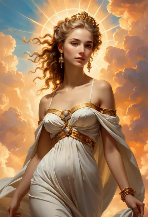 concept art style of "Rembrandt" fantasy setting, overwhelmingly beautiful ancient Roman goddess, symbols of love beauty and fertility, radiant, timeless elegance , Venus, Joyful and Carefree expression, slim, ethereal, supermodel, wearing a slim fitting roman cloth stola white dress , detailed skin, skin pores, detailed face, jewelry, teardrop breasts, celestial, oil painting, intricated skin, realistic, photorealistic, rim lights, dark shadows, cinematic scene BREAK background of heavenly clouds with cherubs
<lora:Rembrandt Lighting Style:0.7> Rembrandt lighting style <lora:add-detail-xl:1>
. digital artwork, illustrative, painterly, matte painting, highly detailed