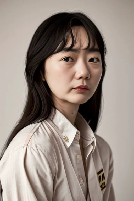 (old color photo) (portrait) of (baedoona-4000) woman, age 30, pastel colors, (long hair), (red lips), (profile view), modelshoot style, analog style, 35mm, dramatic high contrast
