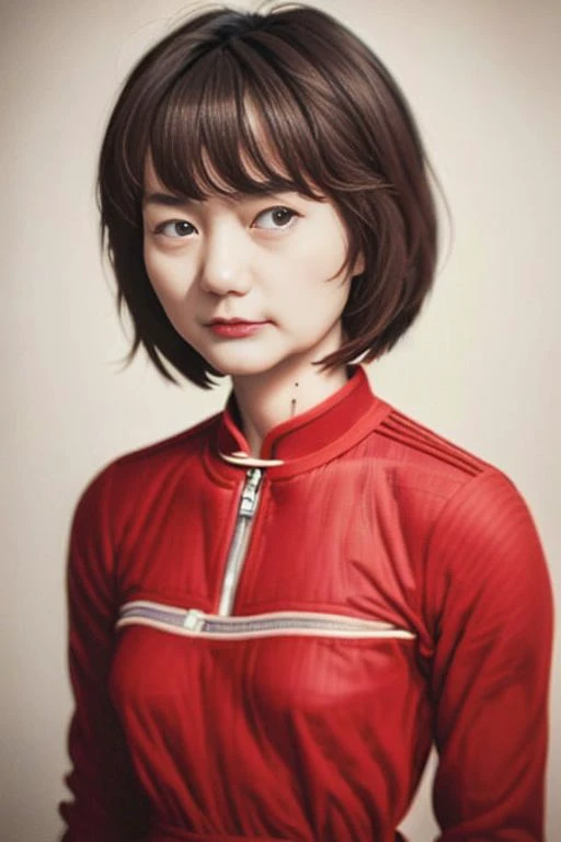 (portrait) of (baedoona-4000) woman, pastel colors, (bob cut:1.3), black hair, (red lips), modelshoot style, analog style, 35mm, dramatic high contrast