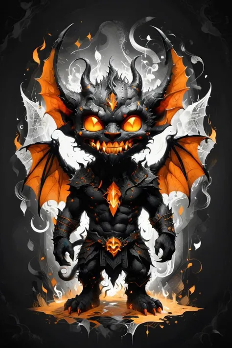 best quality, masterpiece, cute demon with seductive grin, intricate details, whimsical, magical <lora:dataviz_style_xl_v1:0.8> dataviz style, black and white, orange tones, silhouette