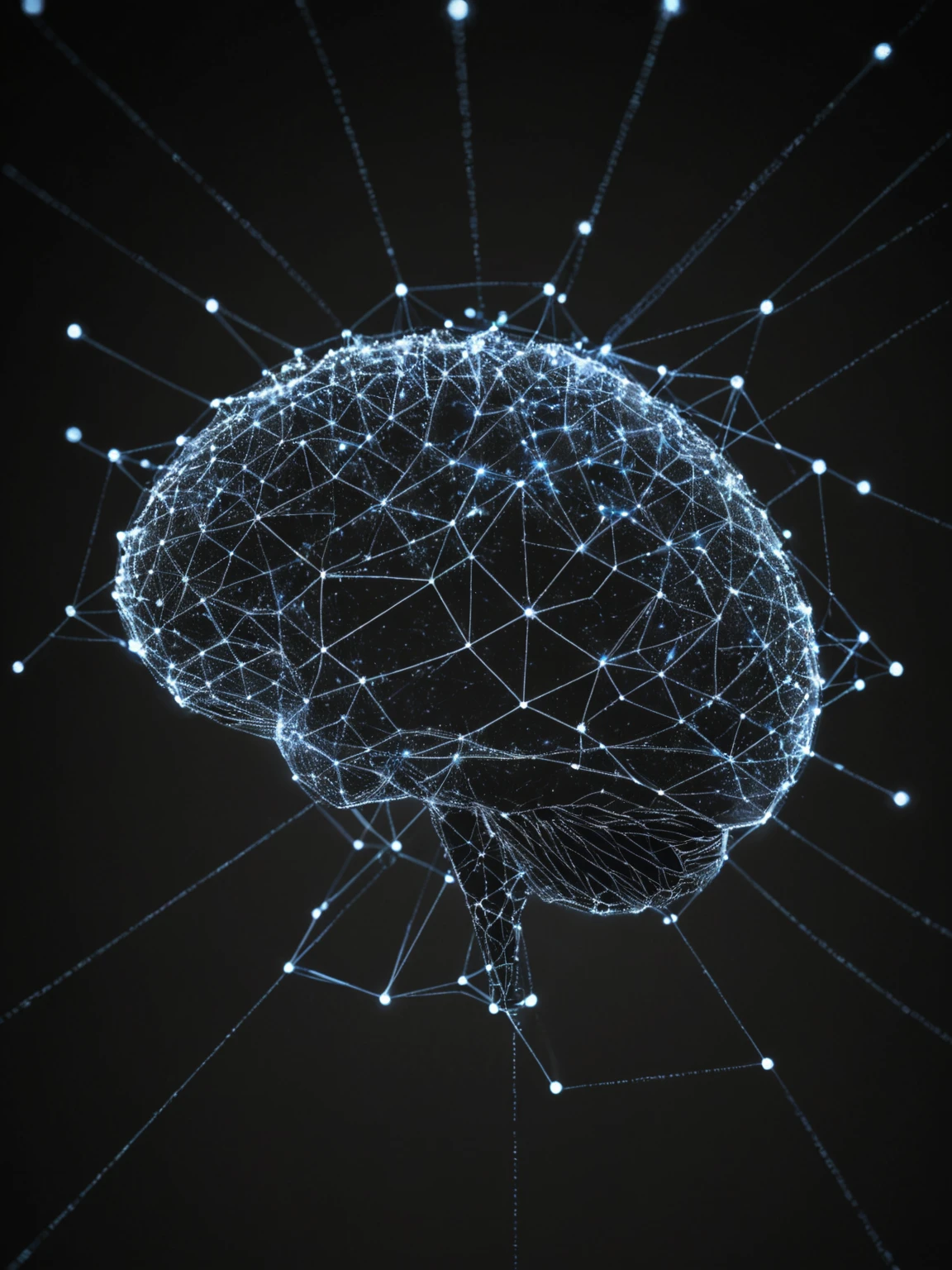 dataviz style, black and white network data visualization in the shape of a brain, masterpiece , hyper detailed, unreal engine, blue tones, stars <lora:dataviz_style_xl_v1:1>