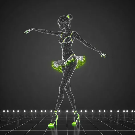 sexy breathtaking a lovely young woman dancing in thighhighs and high heels,<lora:dataviz_style_xl_v1:0.8>,dataviz style,black and white,neon green outline,green tones,greyscale background,edge light, . award-winning, professional, highly detailed