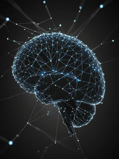 dataviz style, black and white network data visualization in the shape of a brain, masterpiece , hyper detailed, unreal engine, blue tones, stars <lora:dataviz_style_xl_v1:1>