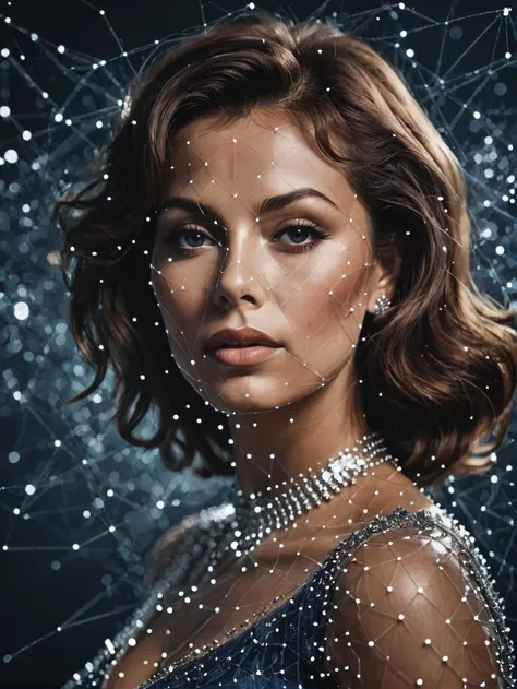 dataviz style, the silhouette of a young sofia loren rendered as a mesh grid, datapoints, sparkles, blue tones, stars <lora:dataviz_style_xl_v1:1>
