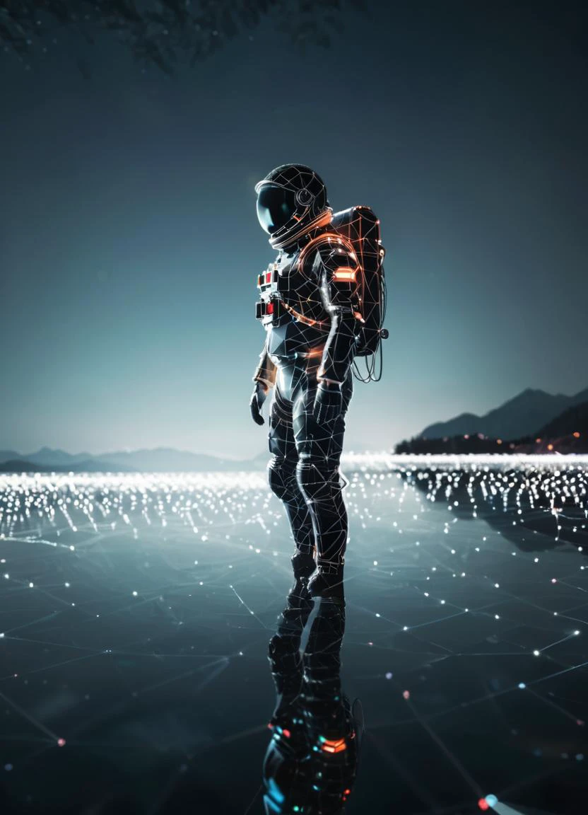 <lora:dataviz_style_xl_v1:1.2> dataviz style, neon tones, (astronaut:1.1) stands on the shore of a lake, geometric structure in lake glowing large, night, reflection, neon
<lora:xl_more_art-full_v1:0.45> raw photo, detailed, fujifilmxt3, ray tracing, 8k uhd, hdr,