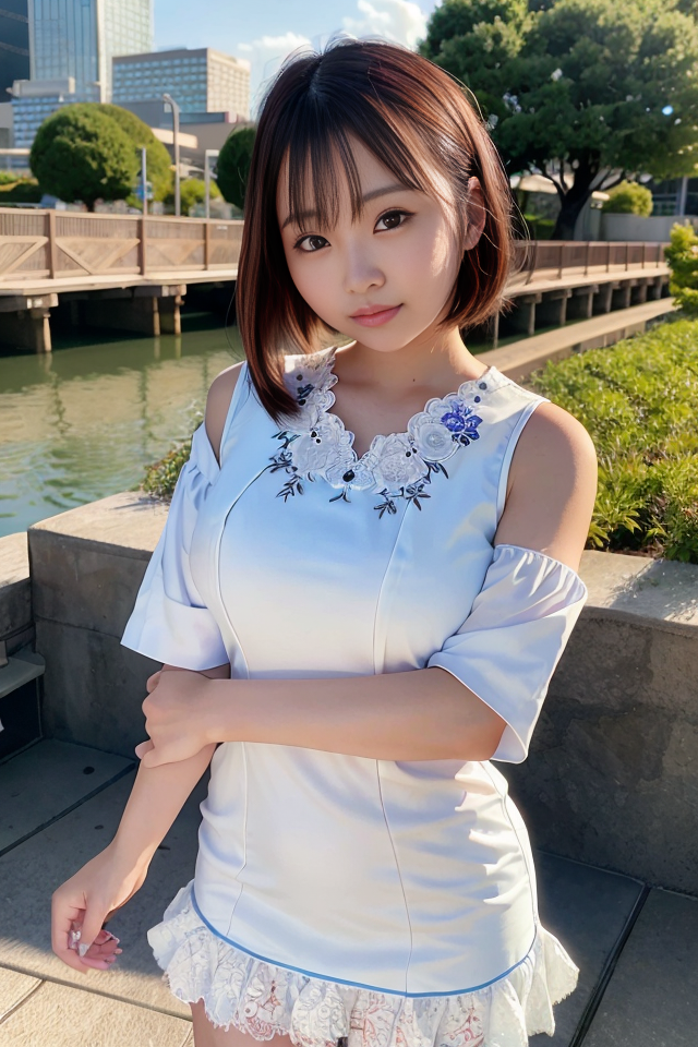 A close up of a woman in a white dress posing for a picture - SeaArt AI
