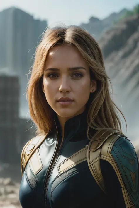 A stunning intricate full color portrait of jessicaAlb1, wearing a fantastic four costume, epic character composition, by ilya kuvshinov, alessio albi, nina masic, sharp focus, natural lighting, subsurface scattering, f2, 35mm