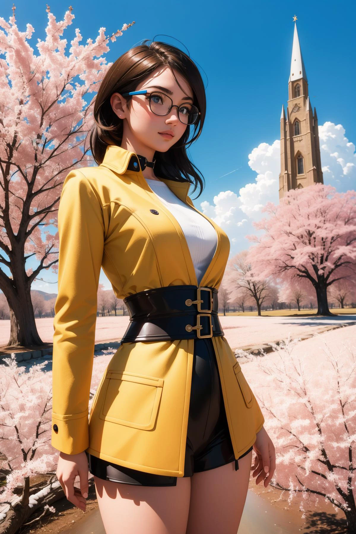 1girl, (art by Hergé:0.9) , vibrant Redshift render, award winning, wide shot of a [good-looking:Illuminating:9] Nerdy ([Golden Eagle:Oak tree:3]:1.3) , background is Icy Comoros, desolate blossoms and dungeon, Summer, deep focus, Vivid, Light and Bright, Elemental and Water, Altermodern, spotlight, macro lens, Cinestill, concept art, sloppy strokes, wallpaper, Unsplash, science fiction
