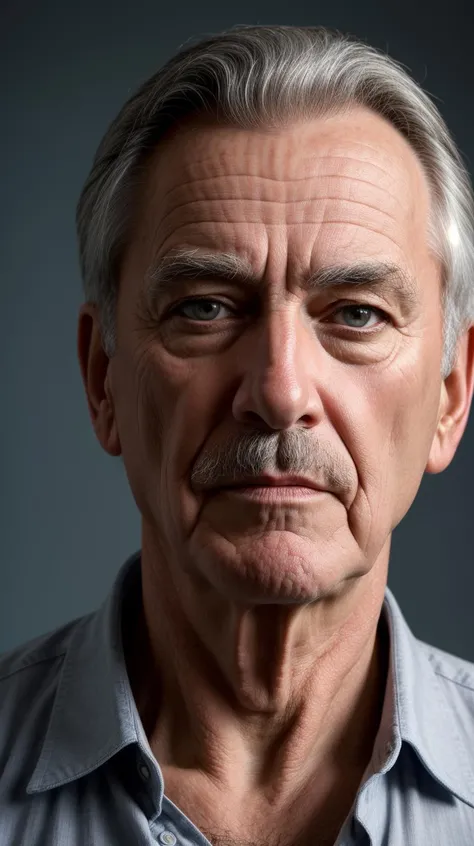 Old man, solo, short hair, grey hair, looking at viewer, blue background, simple background, closed mouth, upper body, <lora:epi_noiseoffset2:0.7>, <lora:more_details:0.7>, kkw-ph1
