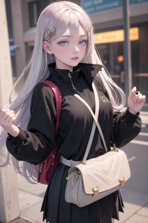(highly detailed:1.3),
1girl,solo,
<lyco:CupitanLoCon:1.0>,hair ornament, pouch, belt, bag, long sleeves, black miniskirt, jacket, pleated skirt,
Ultra-detail,(highres:1.1),best quality,(masterpiece:1.3),cinematic lighting,
(highly detailed face and eyes:1.3),