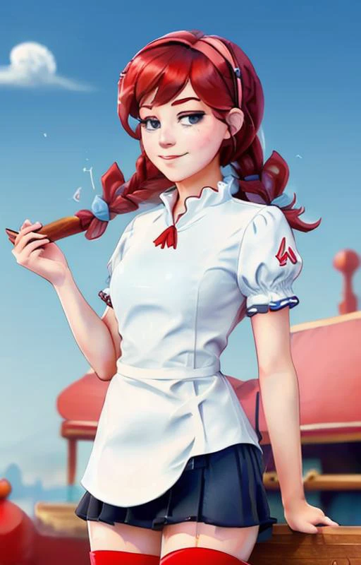 hi res, masterpiece, Wendy's restaurant, magical, wendyswaifu <lora:style1-fC_v1.0:1> style1-fC <lora:wendys_character-20:.6>