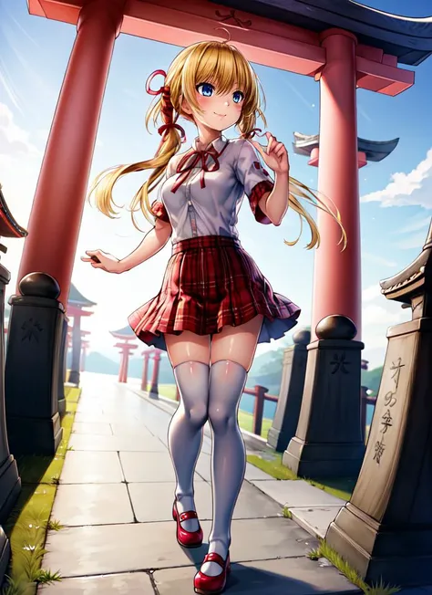 8k, Delicate image quality, best quality, (((blond twintails))), Red qipao, panty hose, 16 year old Beautiful girl, masterpiece, best quality, ultra detailed, Photo taken from below, outdoors, storm, lightning, leg spread,
