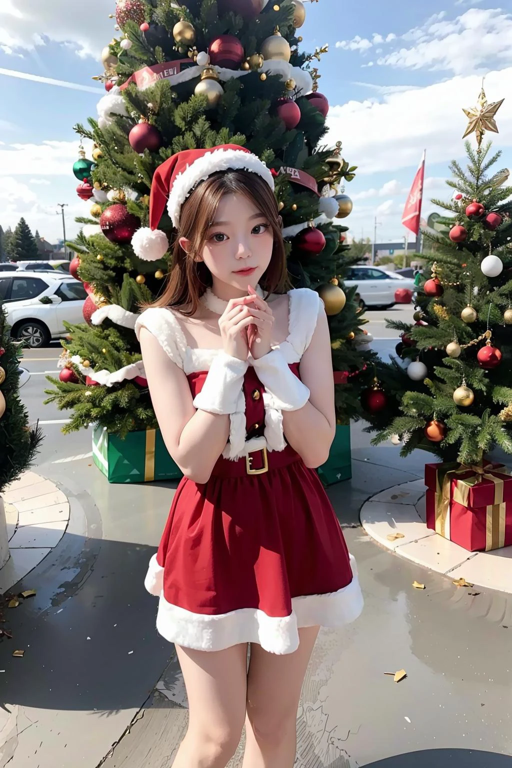 (masterpiece), best quality, 1girl, santa dress, christmas tree <lora:bbeamko-04:1>