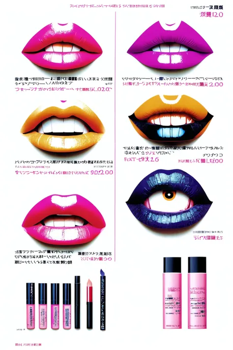 <lora:NihonMagStyle:1> Japanese Music Magazine Style, cosmetics, lipstick, lipstick tube, makeup, no humans, text focus, white background, magazine advertisment, loreal makeup, eyeshadow palette