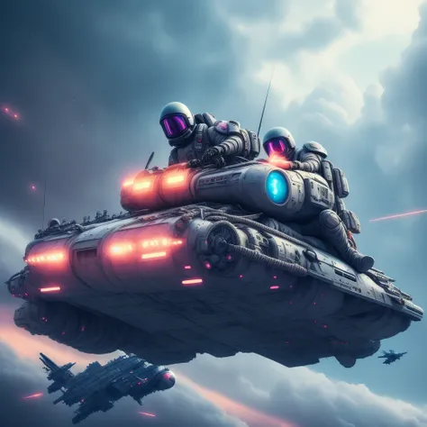 photo, ArmyBiker style, a painting of a space ship floating in the sky with neon lights <lyco:JohnsonDesuZenkai-V21-Lyco:1.0>